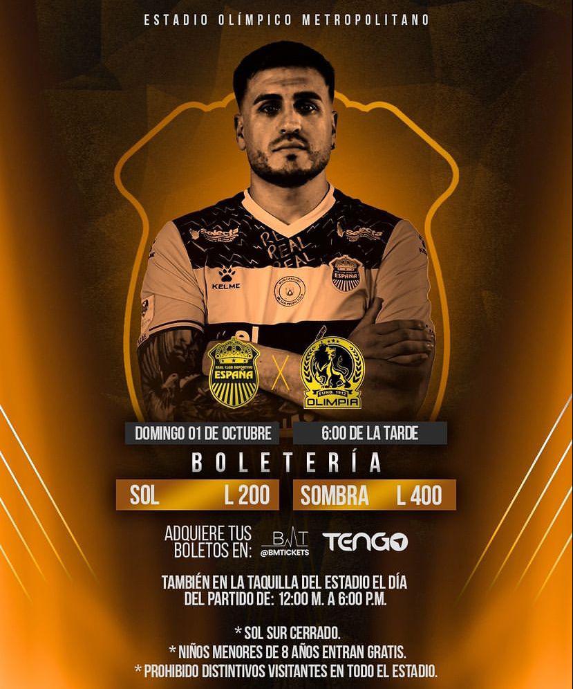 Los precios de la boletería del clásico entre Real España-Olimpia en el Olímpico de San Pedro Sula.