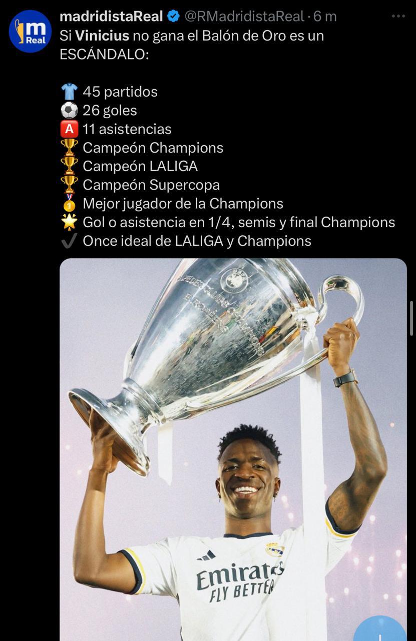 Vinicius no ganará el Balón de Oro y la prensa mundial reacciona : “Es la mayor vergüenza en años”, “Que injusto”