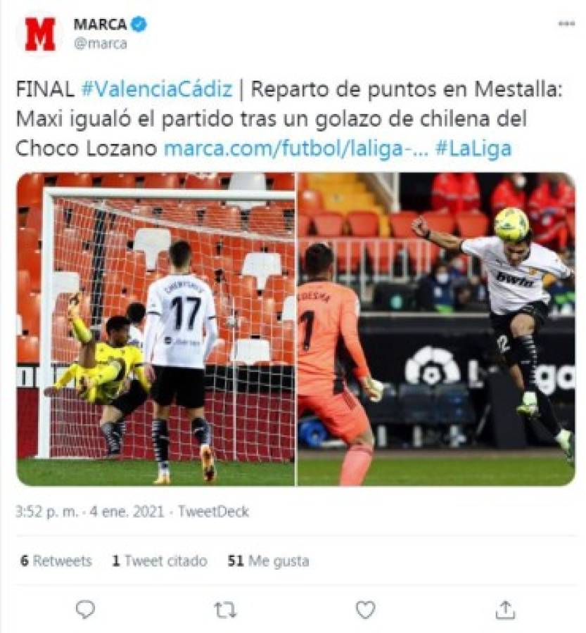 'Brutal chilena del Choco Lozano”: Lo que dice la prensa en España tras el gol del catracho