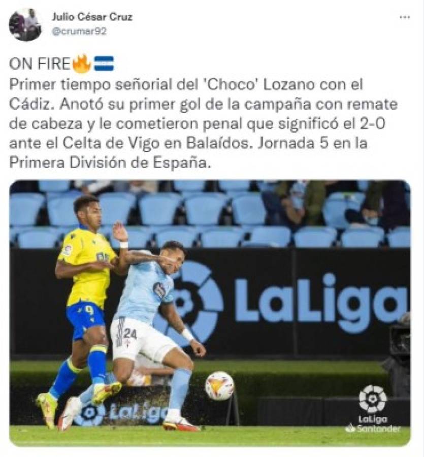 'Dinamitó el partido con movimientos top': Lo que dicen del Choco Lozano tras su nuevo gol con el Cádiz en la Liga Española