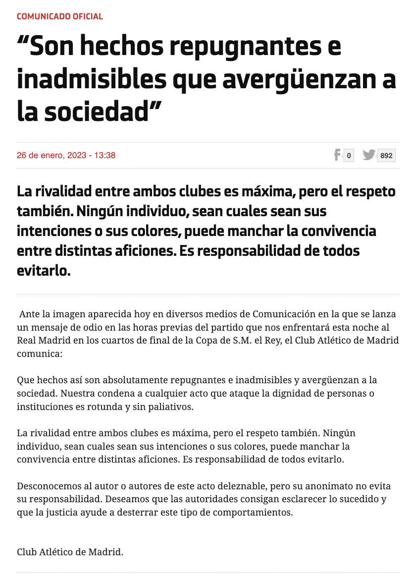 La intolerable amenaza contra Vinicius: Aparece un muñeco con su nombre y el Atlético lanza duro comunicado