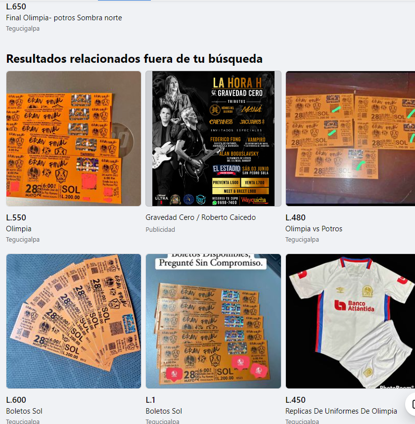 Facebook Marketplacet está inundando con la reventa de boletos del Olimpia - Olancho.