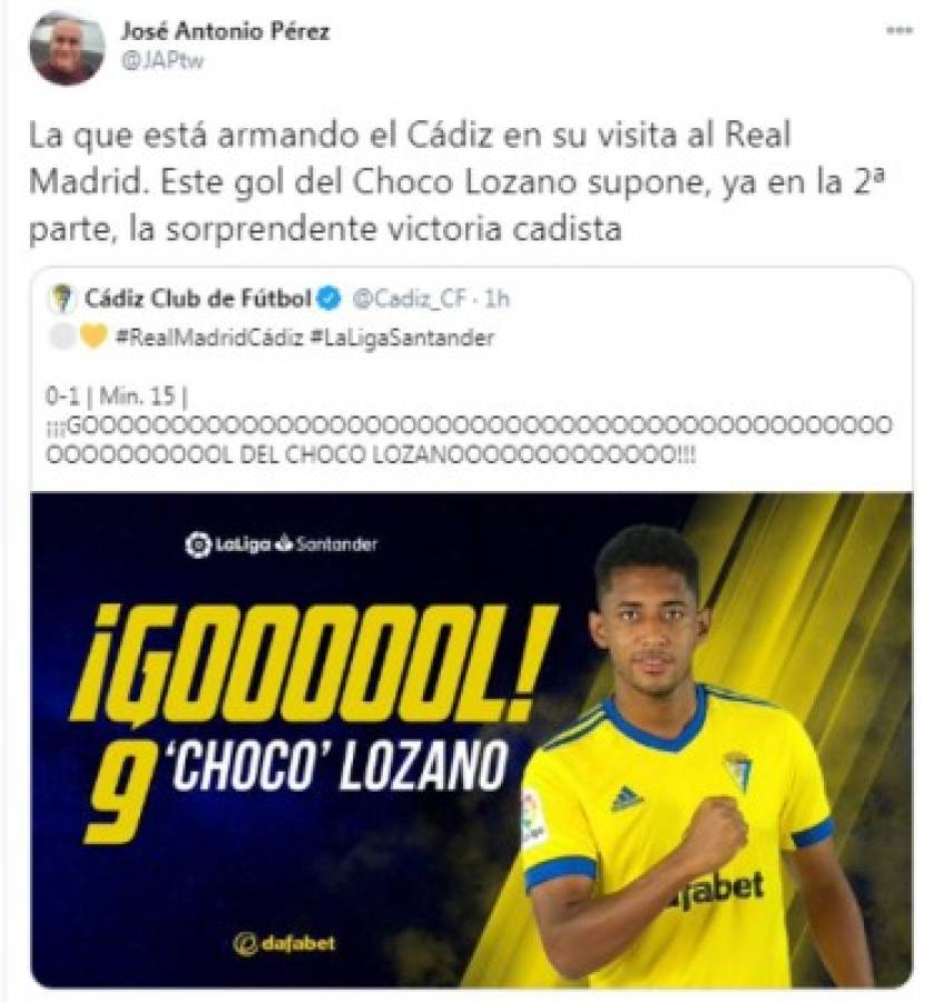 'San Choco Lozano': Lo que dicen en redes sociales tras el gol al Real Madrid con el Cádiz  