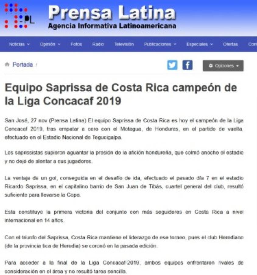 Prensa de Costa Rica: 'Hegemonía tica' y 'La S reina en la Liga Concacaf'