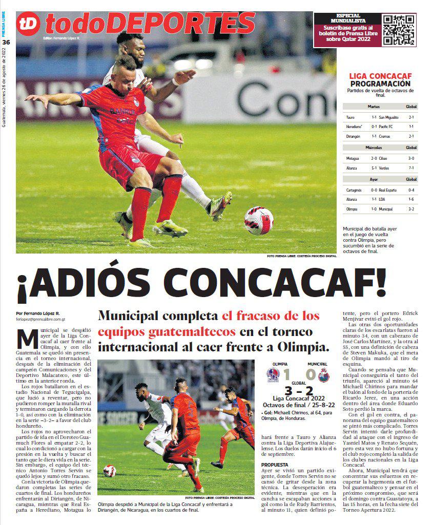 “Olimpia acabó con el sueño del Municipal”, la reacción de la prensa deportiva tras el juego por Liga Concacaf