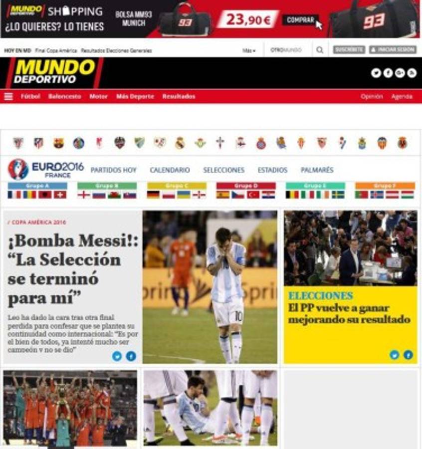 Prensa mundial impactada por el retiro de Messi de la selección