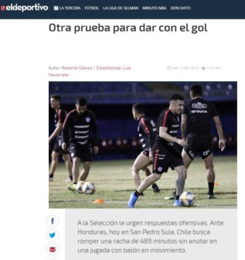 Lo que dice la prensa de Chile sobre el partido de hoy ante Honduras en estadio Olímpico