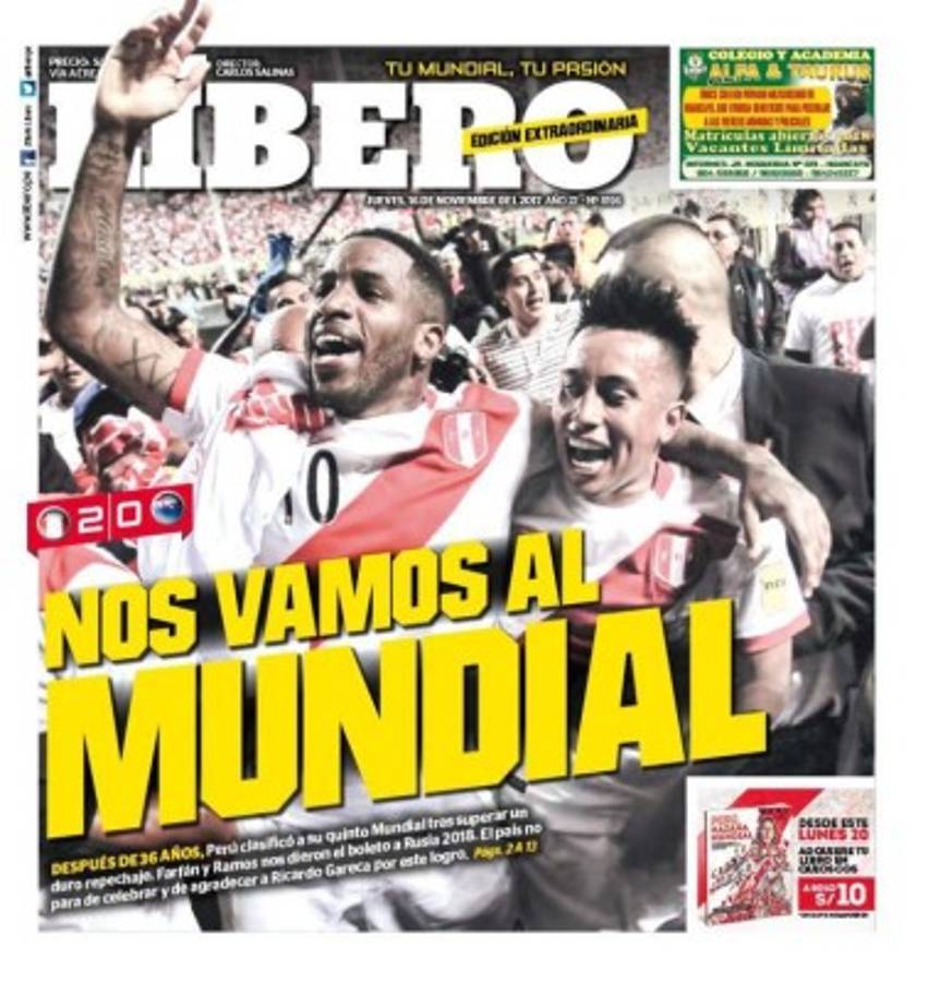¡PORTADAS EN PERÚ! 'Llanto de machos, tigre, volvimos y allá vamos Rusia'