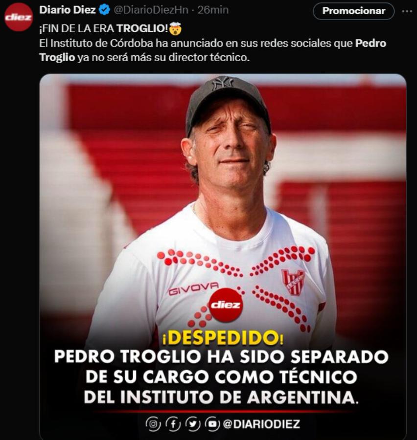 Fin de la era, Nuevo fracaso: así reaccionó la prensa tras el despido de Pedro Troglio del Instituto de Argentina