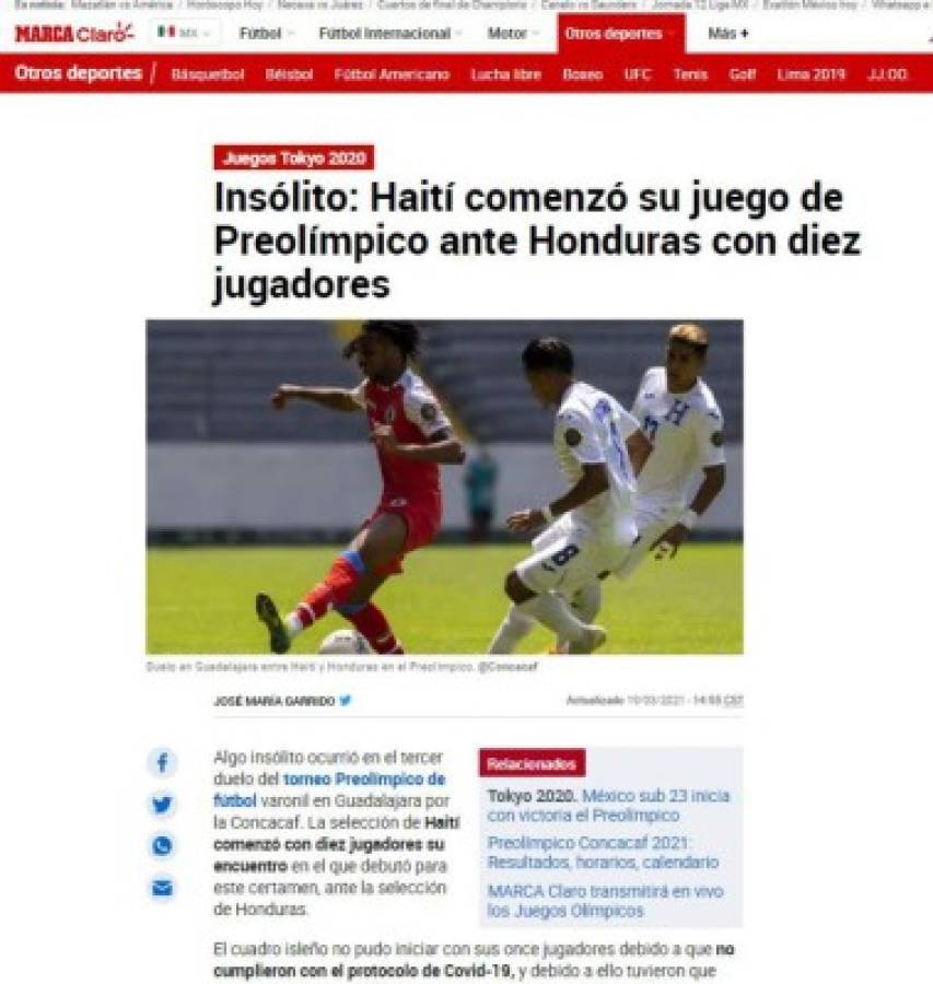 Lo que dicen los medios sobre el debut y victoria de Honduras ante Haití en el Preolímpico 2021