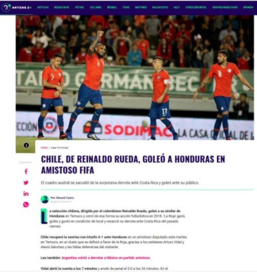 Prensa internacional: 'Polémico'y 'ridículo' triunfo de Chile ante Honduras