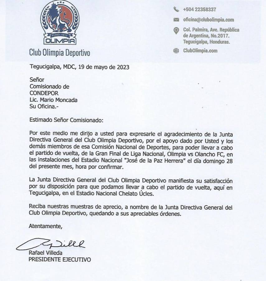 Olimpia-Olancho FC jugarán la finalísima del Torneo Clausura 2023 en el Nacional Chelato Uclés y su moderna grama