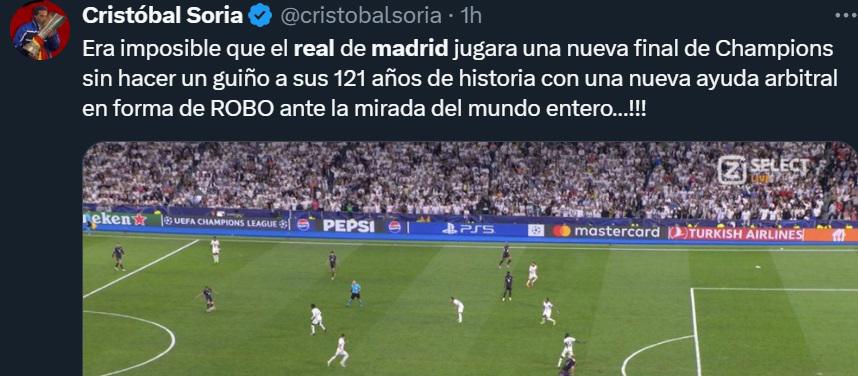 “Robo” “¿por qué soy Barcelona?”: Cristóbal Soria y la prensa internacional estalla tras el triunfo del Real Madrid vs Bayern