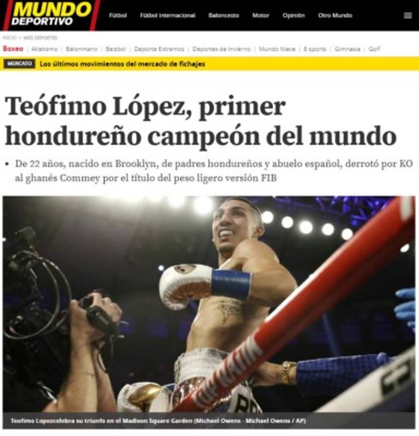Así amanece la prensa internacional tras el título mundial de Téofimo López