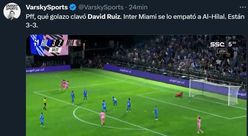 “Lo celebró con Messi”: Prensa internacional se rinde tras el golazo de David Ruiz con Inter Miami ante Al Hilal