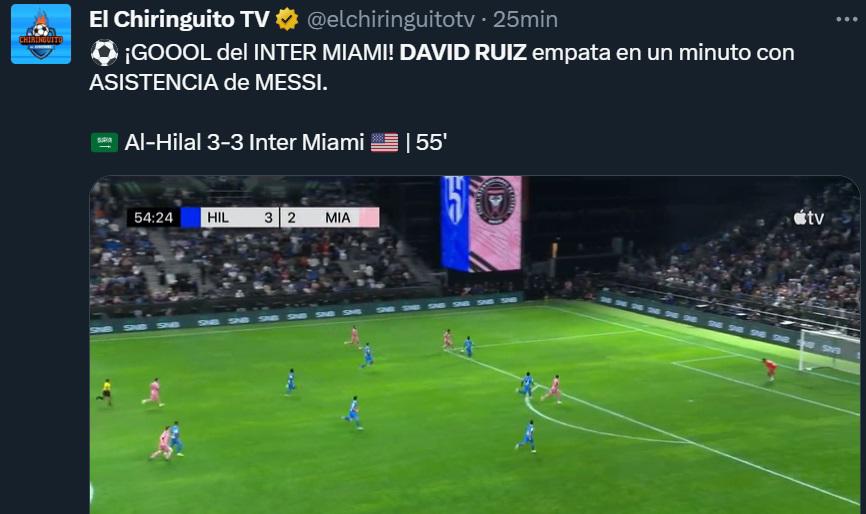“Lo celebró con Messi”: Prensa internacional se rinde tras el golazo de David Ruiz con Inter Miami ante Al Hilal