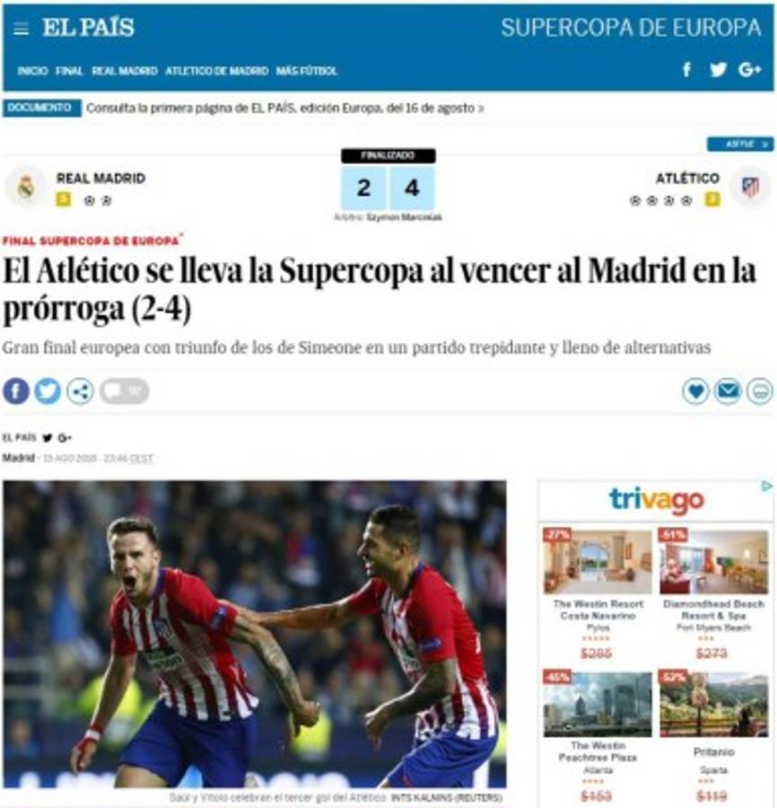PORTADAS: Así titulan los diarios la derrota del Real Madrid ante el Atlético
