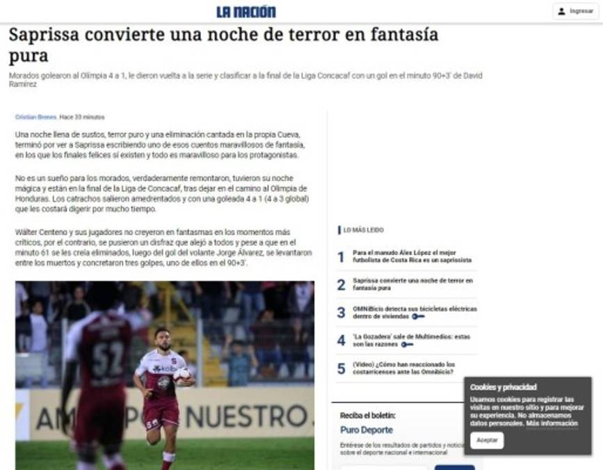 '¡Victoria monstruosa!', 'Noche de terror'...: Medios de Costa Rica destruyen a Olimpia