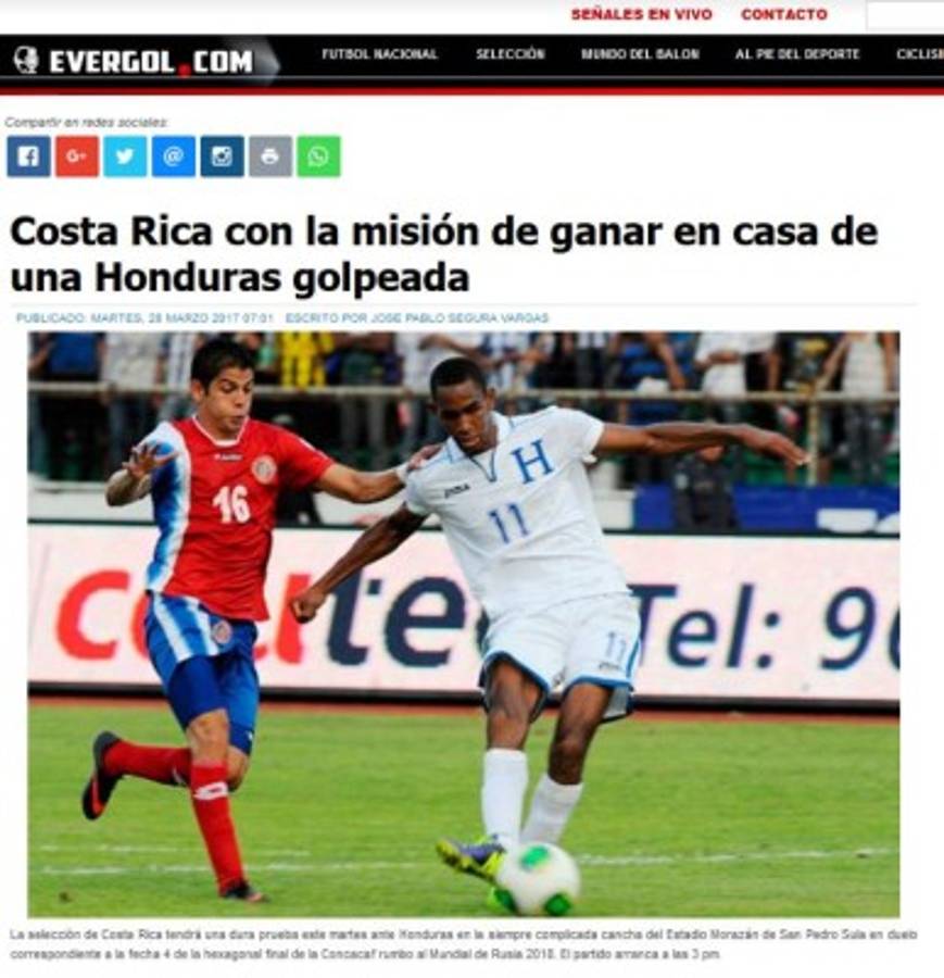Lo que la prensa de Costa Rica habla previo al juego ante Honduras
