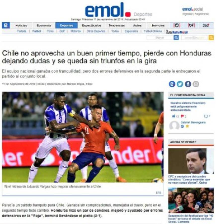 ¡Molestos! Estos dicen los medios de Chile luego de caer ante Honduras en el Olímpico