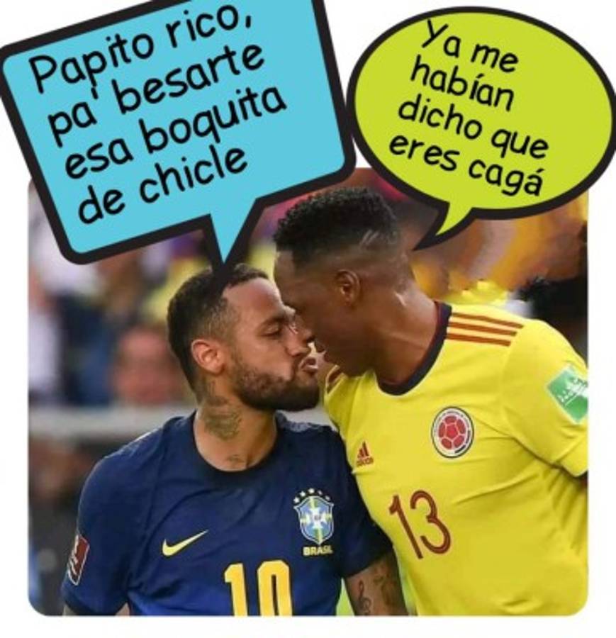 El beso de Neymar a Yerry Mina, protagonista de los memes en el Brasil-Colombia
