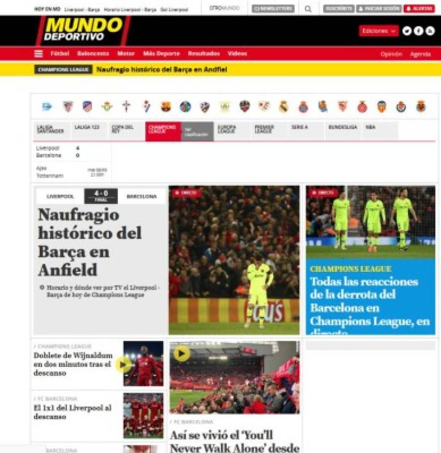 ¡Ridículo y tragedia! Así tilda la prensa mundial la eliminación del Barcelona ante Liverpool