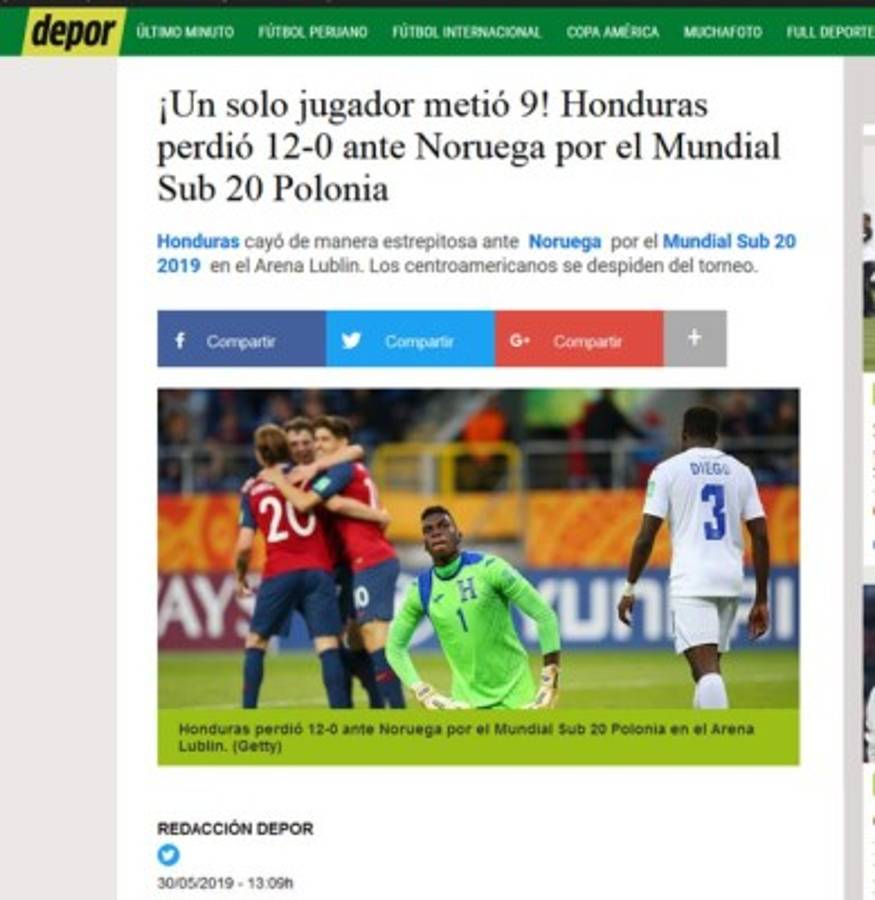 ¡Bochorno mundial! La prensa internacional habla del 12-0 de Noruega a Honduras