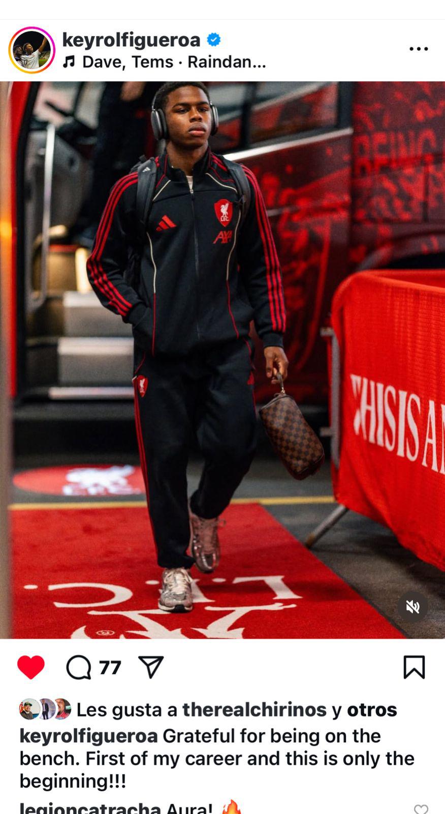 La reacción de Keyrol Figueroa tras su primera convocatoria con el Liverpool de Inglaterra.