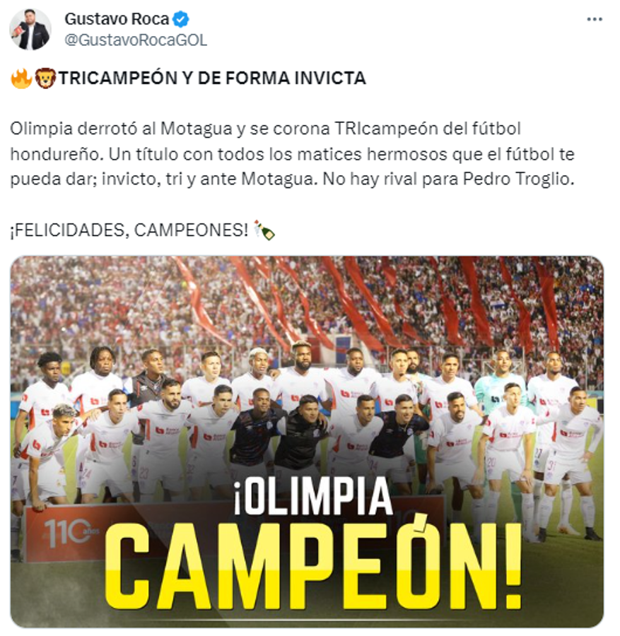 Rendidos ante el León: periodistas reaccionan por el título invicto de Olimpia y esto dicen sobre Motagua