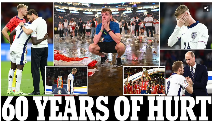 Lo que dice la prensa de Inglaterra tras perder otra final de la Eurocopa: “60 años de dolor; España nos rompe el corazón”