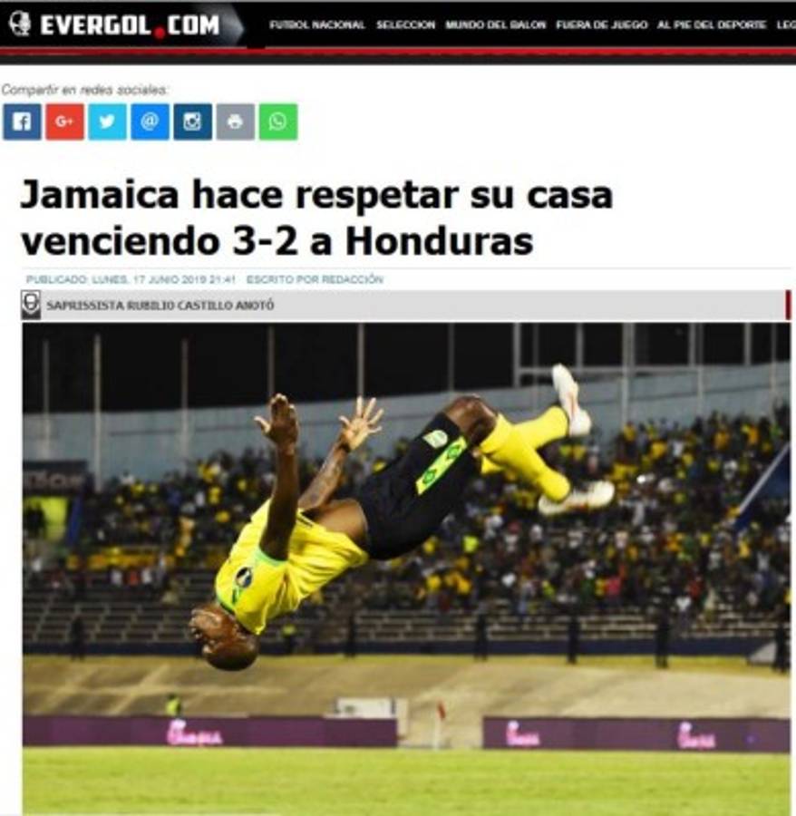 Así ve la prensa internacional la derrota de Honduras ante Jamaica en Copa Oro