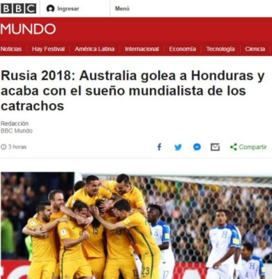 Prensa internacional resalta 'el fracaso' de Honduras y la goleada de Australia