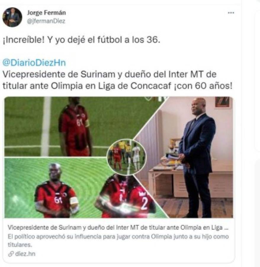 Vicepresidente de Surinam protagonista en divertidos memes tras goleada de Olimpia a Inter MT en Liga de Concacaf