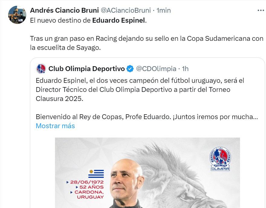 “Tiembla Motagua, Troglio le dejó la vara alta y no es perfil bomba”: prensa hondureña e internacional sobre el nombramiento de Eduardo Espinel como DT de Olimpia