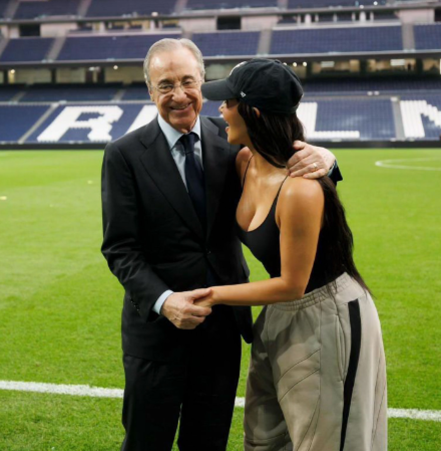 Kim Kardashian impacta en el Bernabéu: las fotos con Florentino Pérez y el mensaje para Vinicius