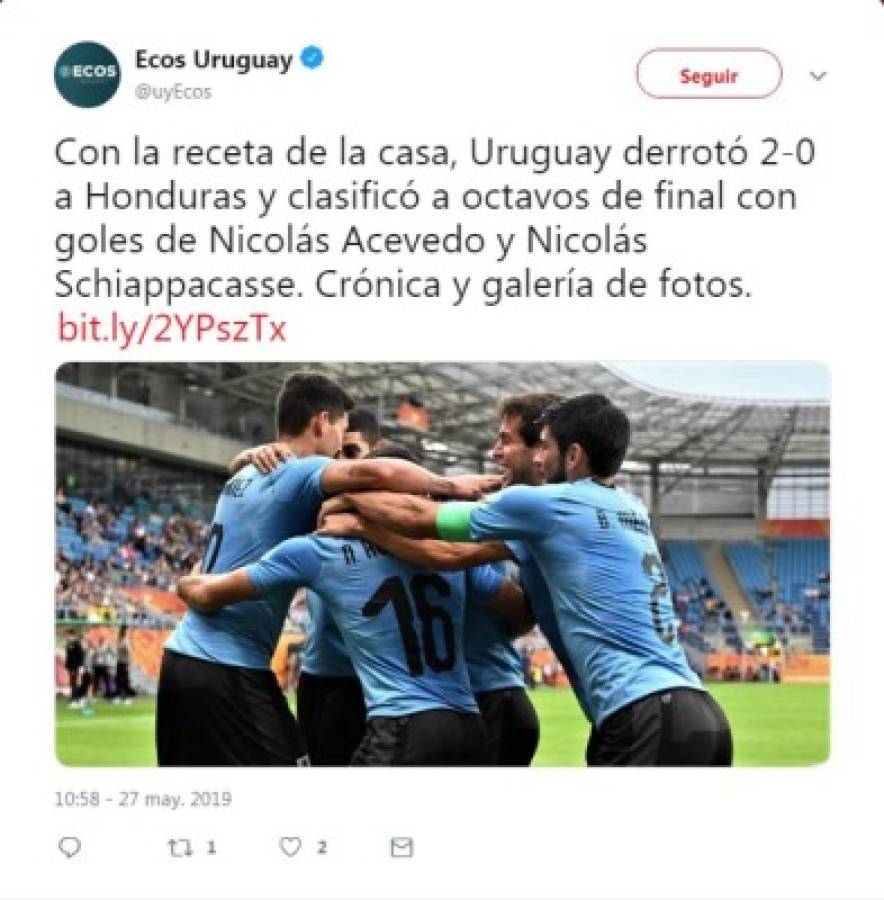 Lo que dicen los medios internacionales tras la derrota de Honduras ante Uruguay en Polonia 2019