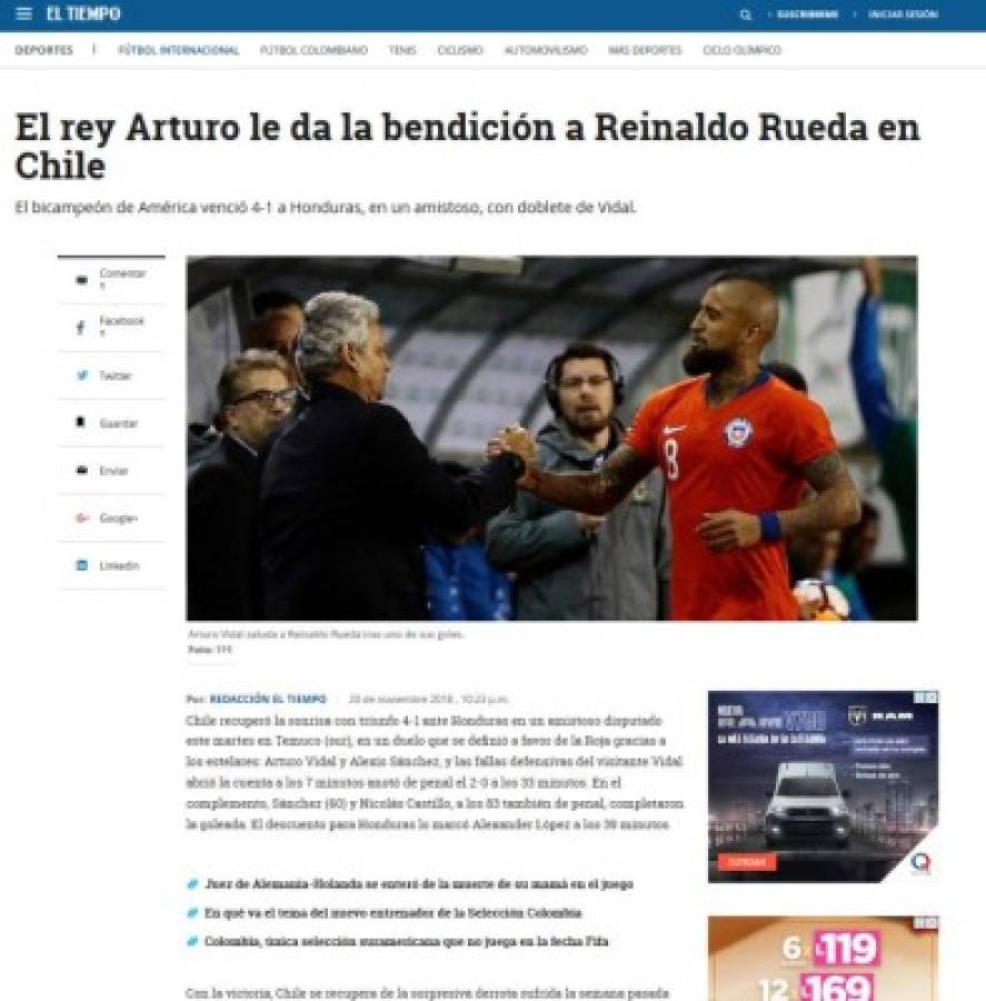 Prensa internacional: 'Polémico'y 'ridículo' triunfo de Chile ante Honduras