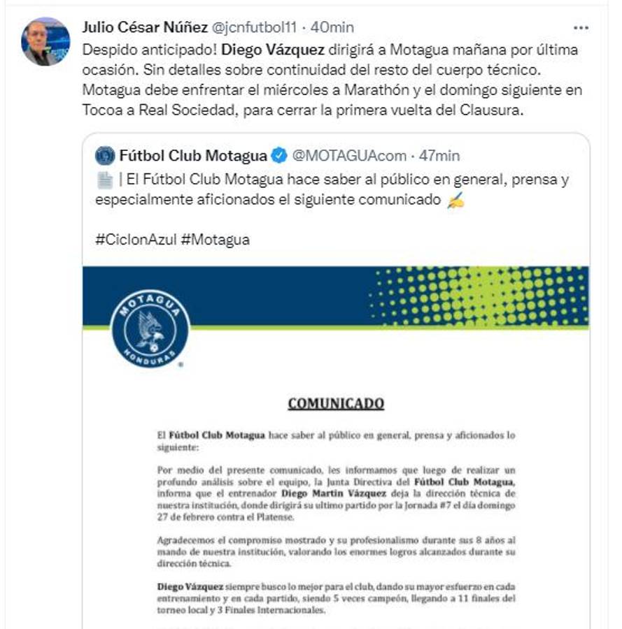 ¡Uno pide reconocimiento en el Nacional! La reacción de periodistas y aficionados tras la salida de Diego Vázquez de Motagua