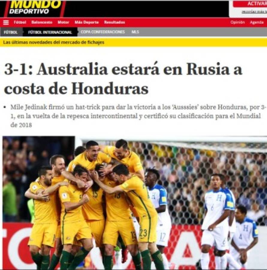 Prensa internacional resalta 'el fracaso' de Honduras y la goleada de Australia