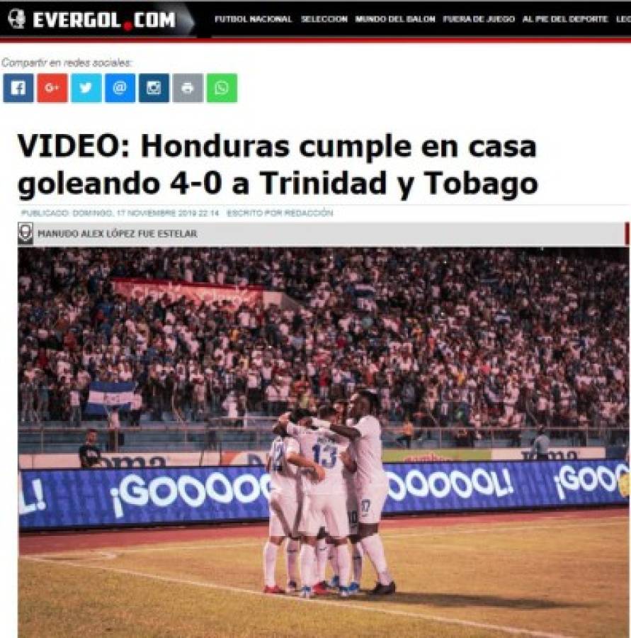 Lo que dice la prensa internacional sobre Honduras y su goleada a Trinidad y Tobago