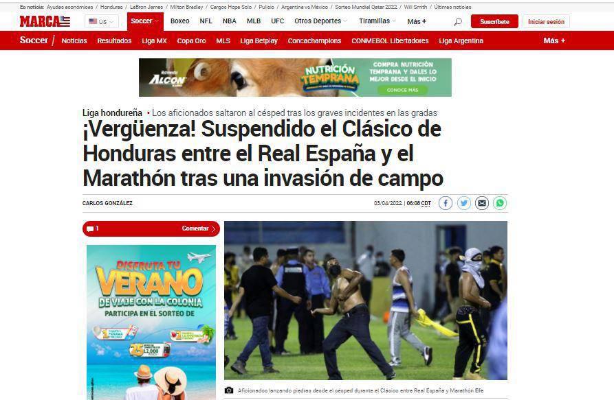 “Terrible” y “clásico manchado”: La prensa internacional y periodistas sobre los incidentes en el Real España-Marathón