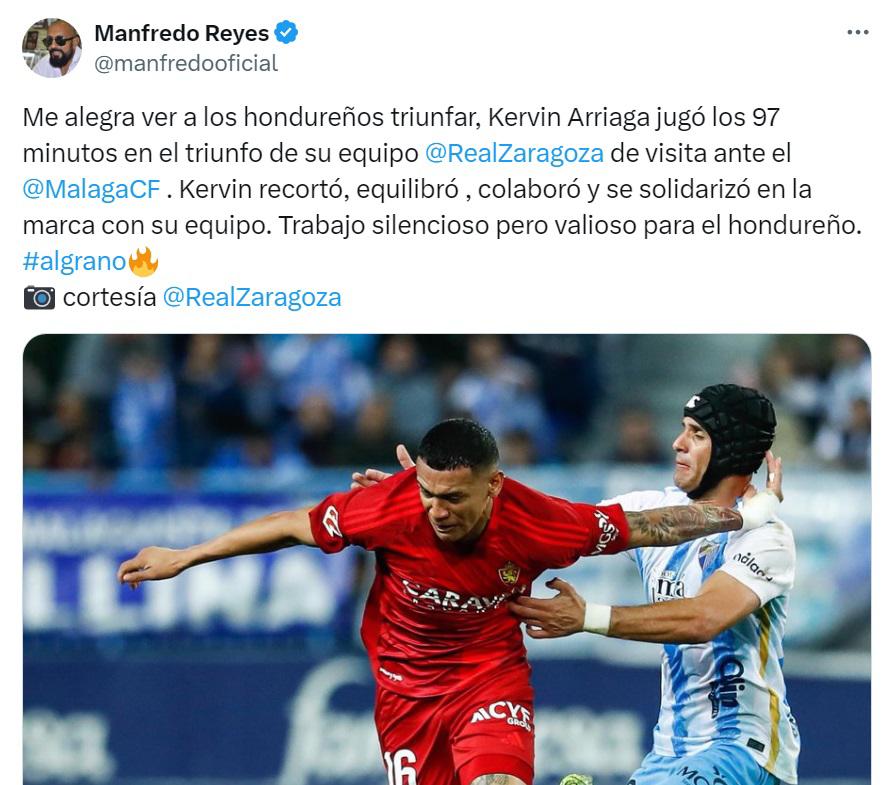 “Estoy enamorado del fichaje de Kervin Arriaga”: aficionados del Zaragoza y periodistas llenan de elogios al hondureño tras victoria contra Málaga