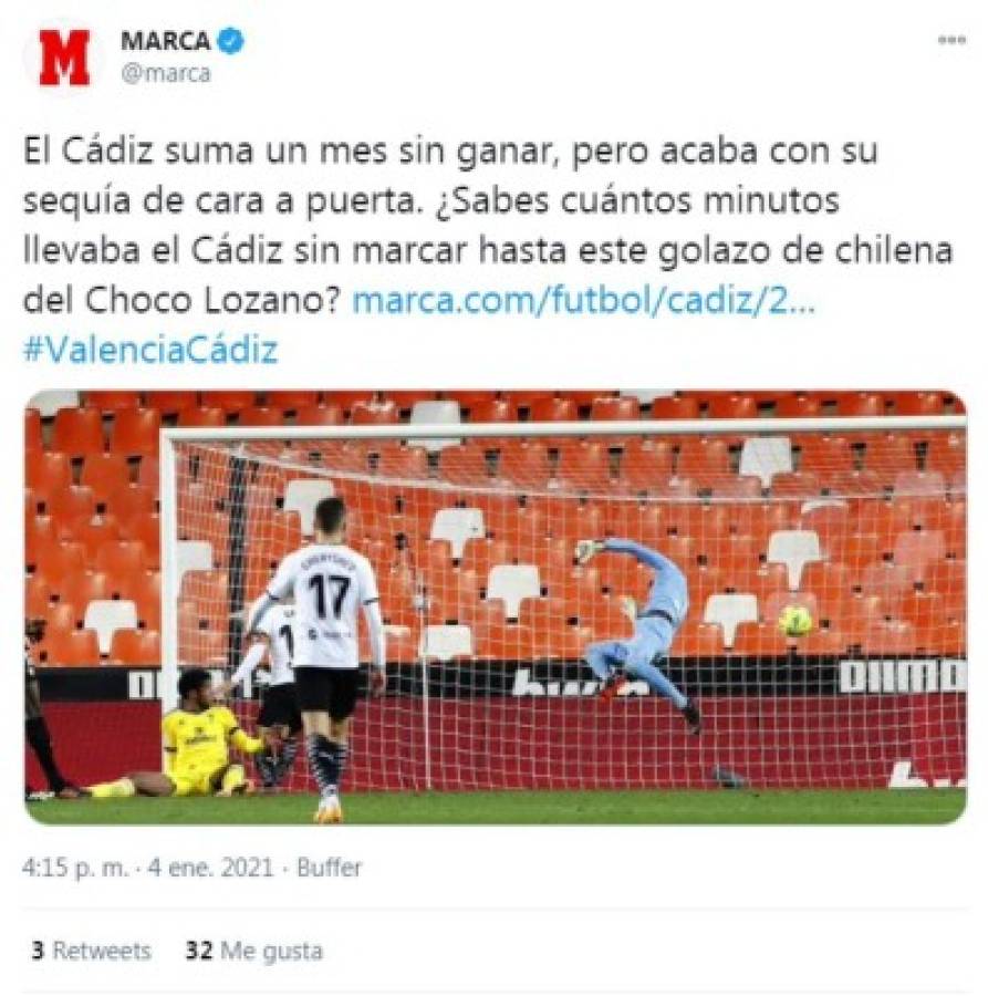 'Brutal chilena del Choco Lozano”: Lo que dice la prensa en España tras el gol del catracho