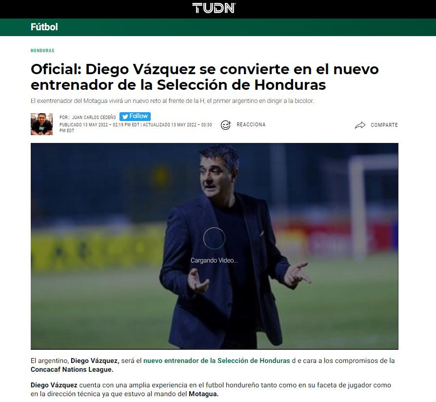 DT con gran experiencia y le desean éxito: Así reaccionó la prensa internacional sobre la llegada de Diego Vázquez a la Selección de Honduras