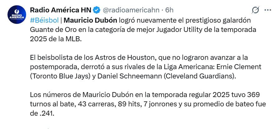 Tiene una habilidad excepcional y historia para Centroamérica, periodistas y aficionados exaltan a Mauricio Dubón por su Guante de Oro 2025