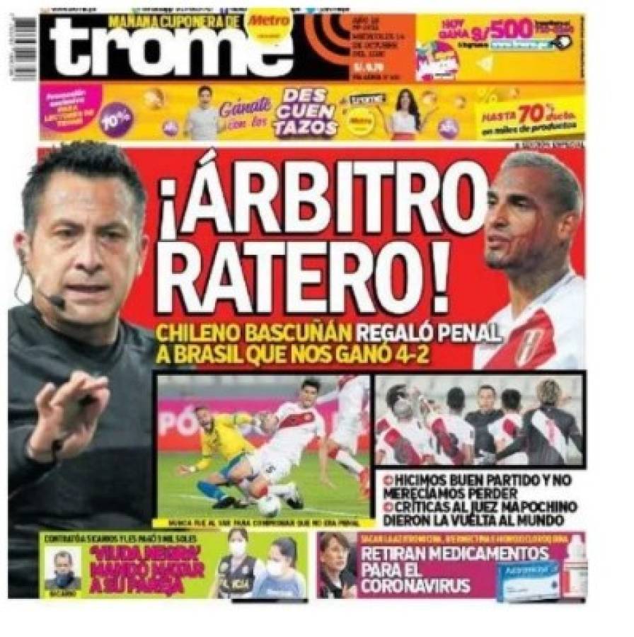 'Árbitro ratero y robo': Así reaccionó la prensa peruana tras del polémico partido ante Brasil    