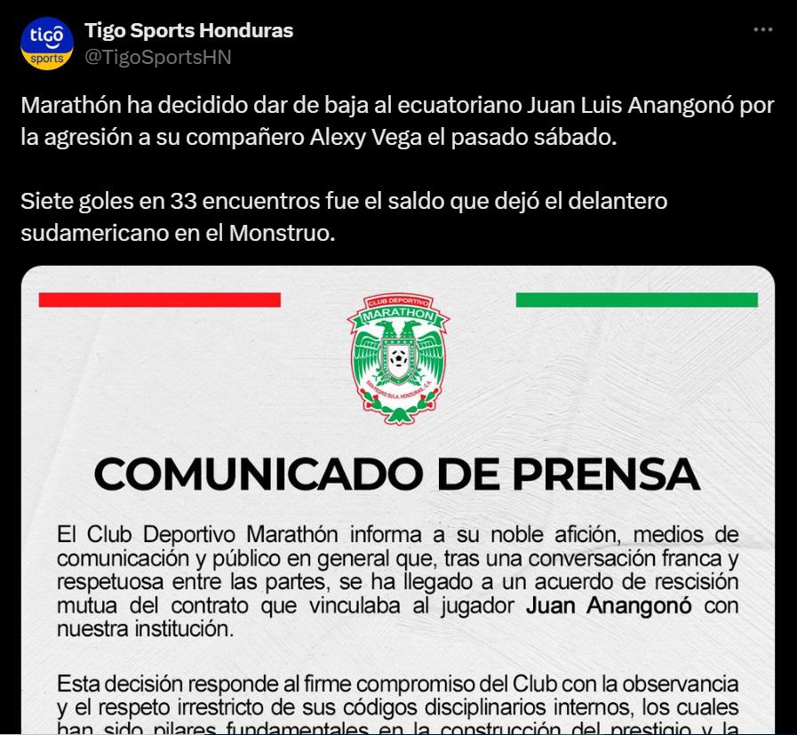 Prensa deportiva se pronuncia tras la salida de Anangonó del Marathón: una determinación muy acertada