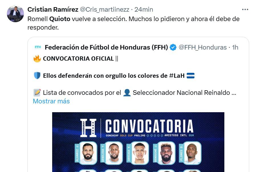 Quioto regresa a la Selección y causa euforia en la prensa de Honduras: “él debe responder en la cancha”