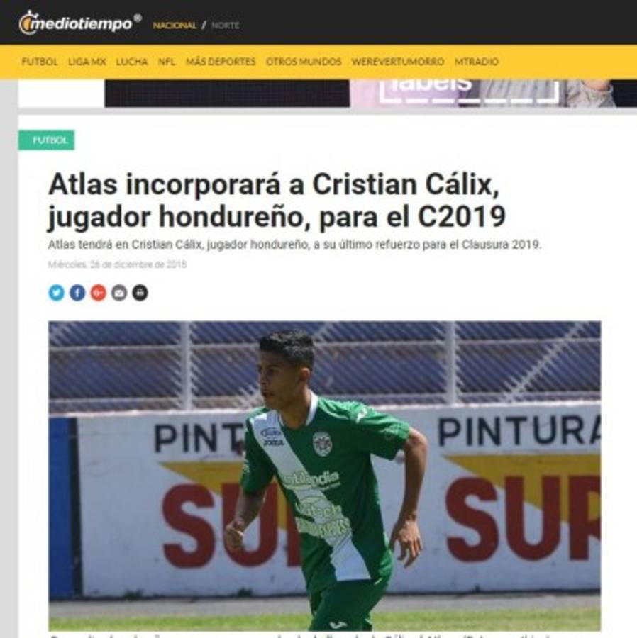 Lo que dicen los medios mexicanos de Cristian Cálix al ser fichado por Atlas
