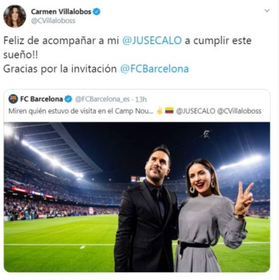 Carmen Villalobos y Sebastián Caicedo reciben en el Camp Nou su mejor regalo de bodas